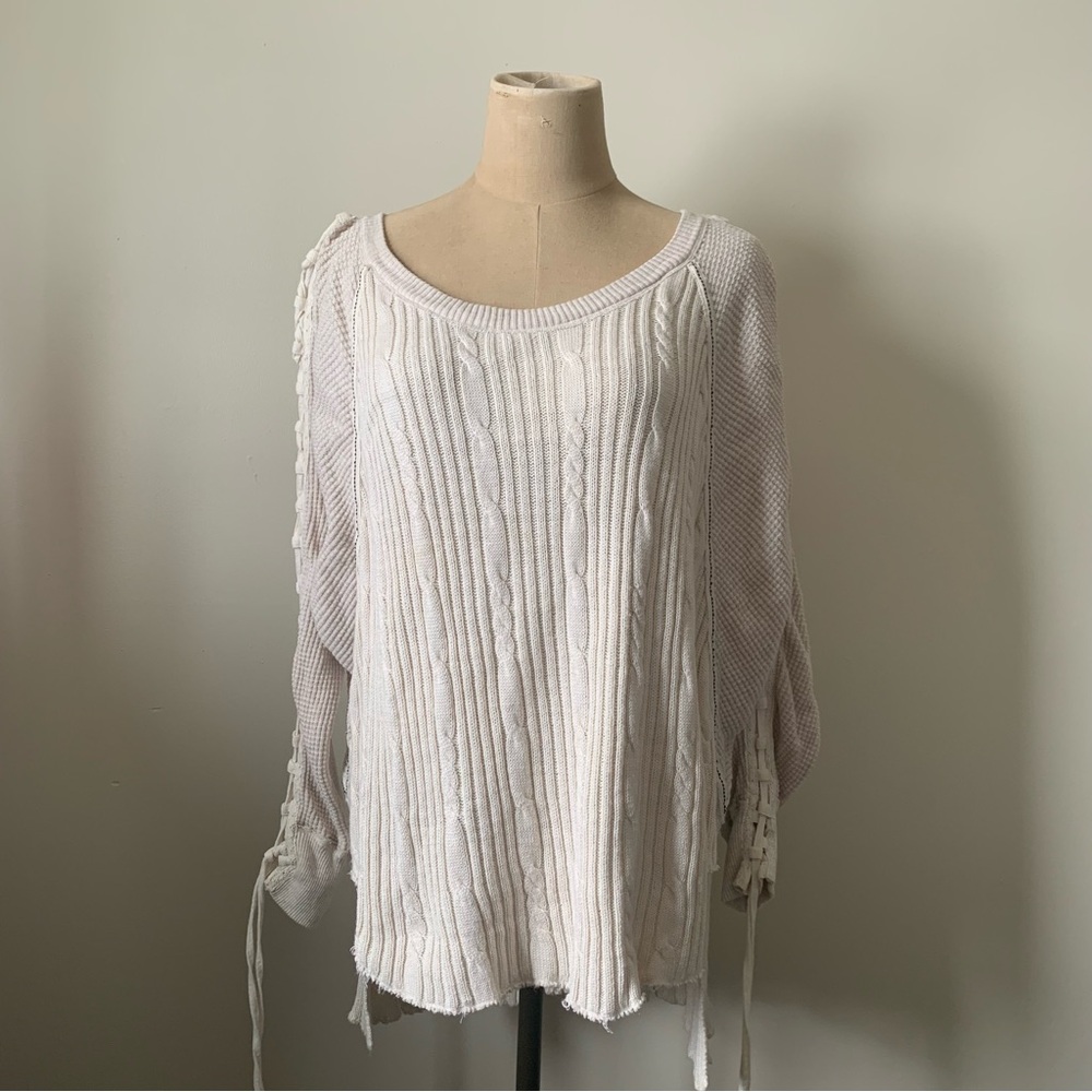 Free People New Romantics Bohemian Sweater w/ Lace Up Arm Sleeves